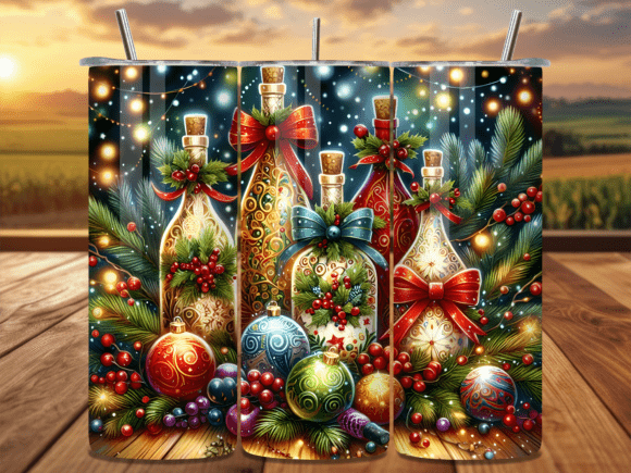 Download Festive Wine Bottles Berry Tumbler Wrap - Premium Resources