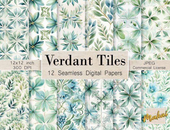 Download Hand Painted Green Tile Seamless Pattern - Seamless pattern Collection